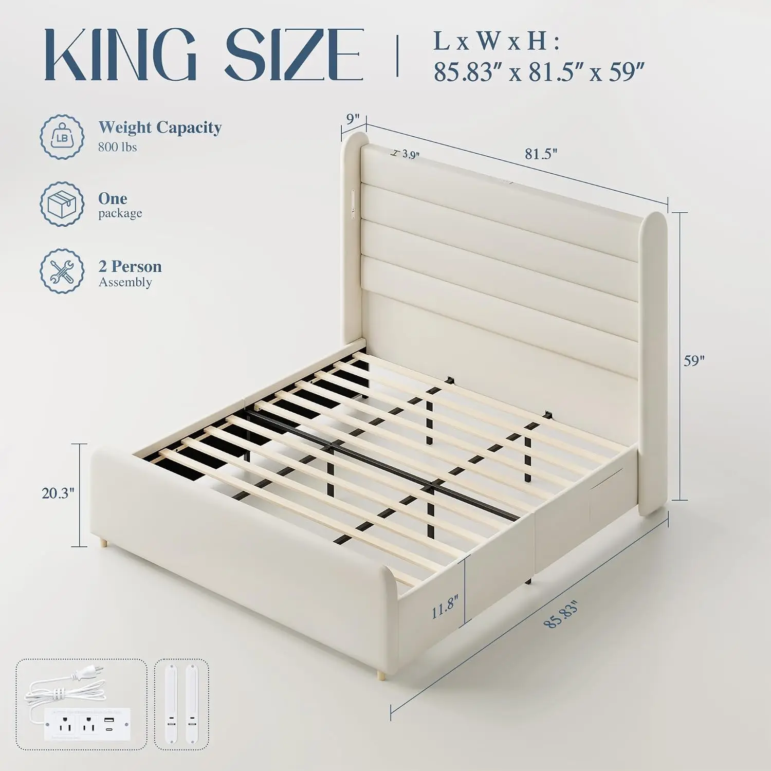 King Upholstered Platform Bed 59
