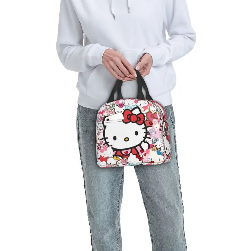 Custom Hello Kitty Lunch Bag Warm Cooler Insulated Lunch Container Box per studenti School Work Picnic Food Tote Bags