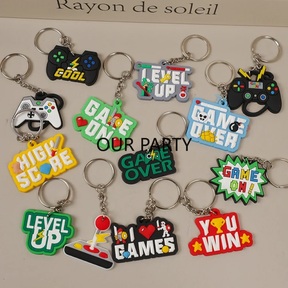 13Pc Game on Over Theme PVC Keychain Video GamePad Level Up Backpack Pendant for Boy Game Night Birthday Party Favors Goodie Bag