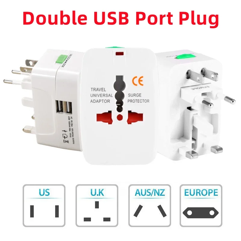 2 USB Port Universal Adapter Plug Multi-function EU UK US AU Conversion Plug for Travel Power Charger Converter Socket 6A 250V