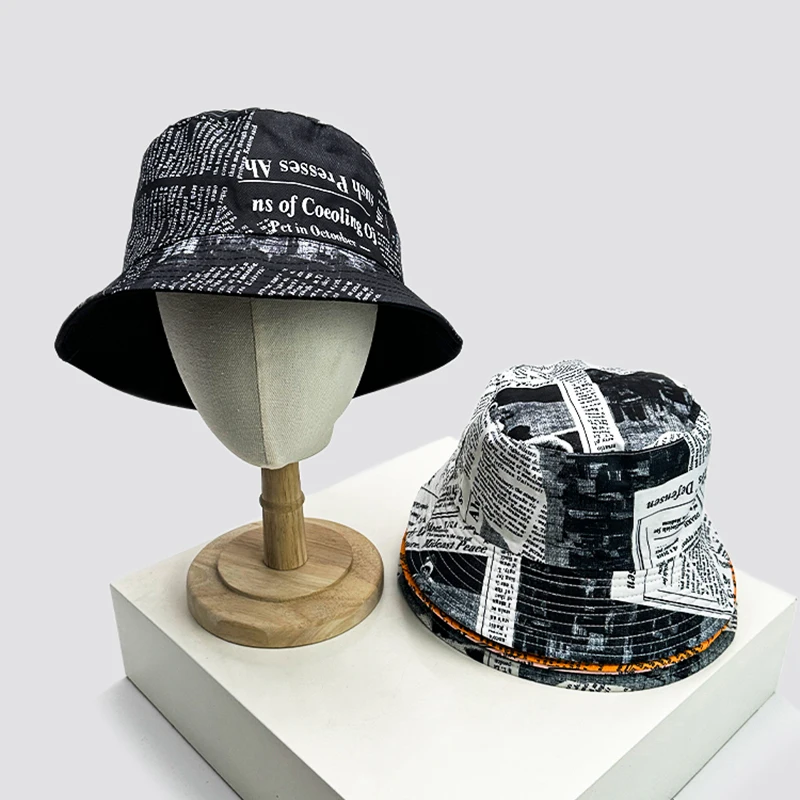 

New Unisex Print Classic Newspapers Bucket Hats Sunshade Double Sided Wearable Fashion Retro Fisherman Caps Versatile Personal