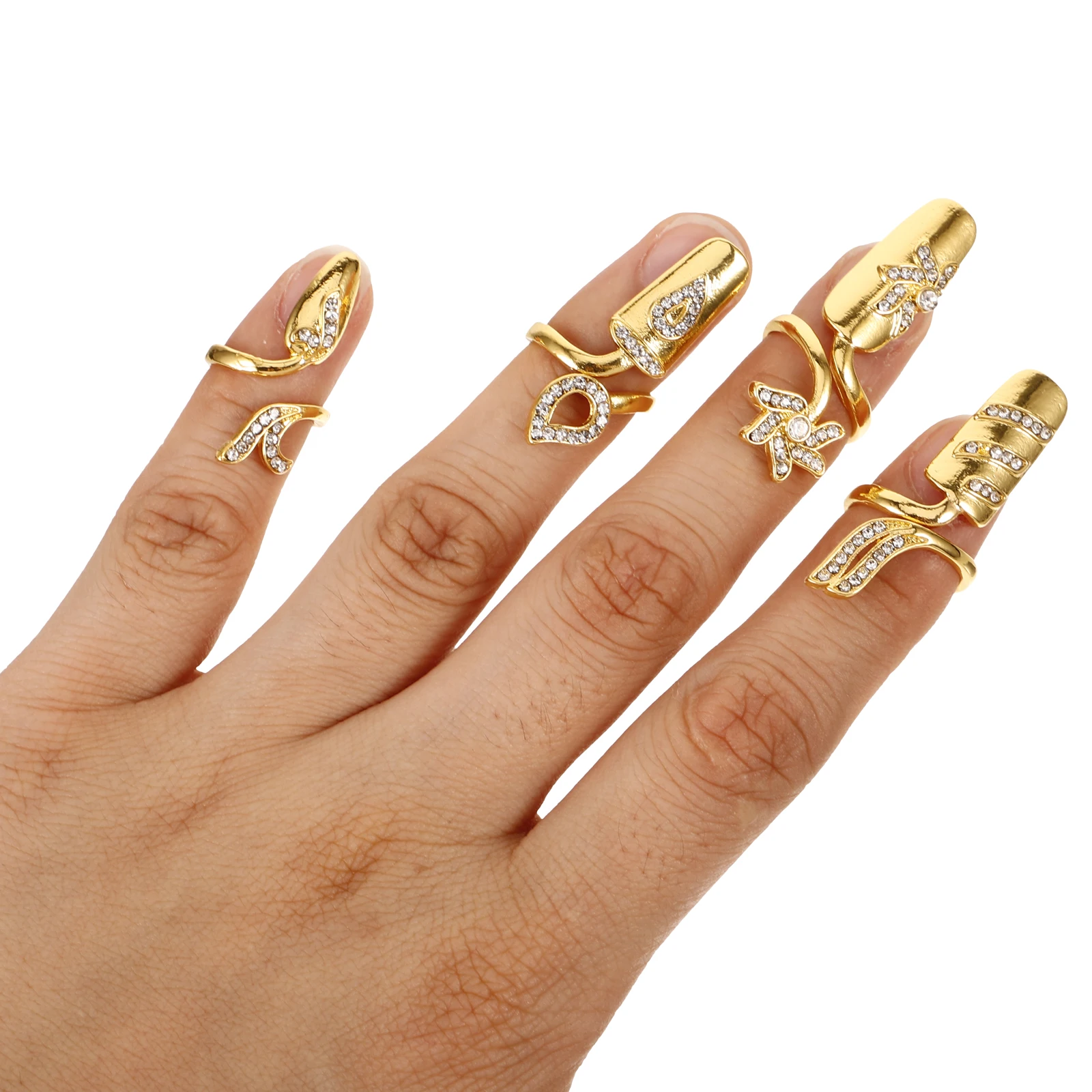 

4pcs Rhinestone Wedding Prom Women Fashion Finger Decorative Finger Fashion Nail Rings Nail Rings Festival Gift