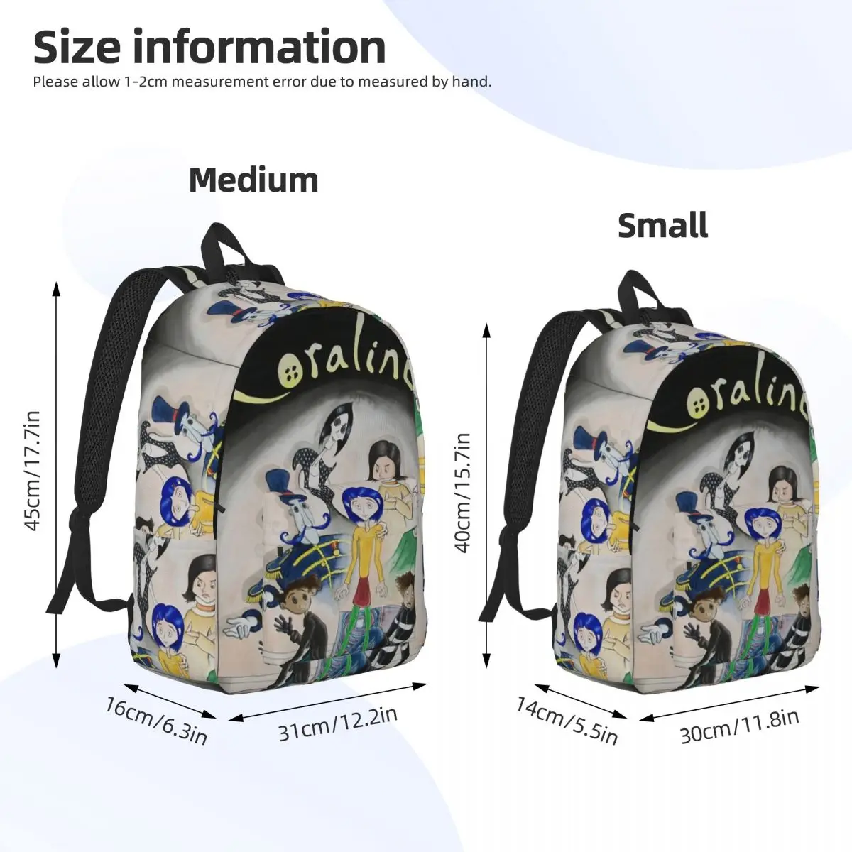 Movie Art Coralines Cartoon Cool Backpack Sports Student Work Halloween Horror Daypack for Men Women Laptop Canvas Bags