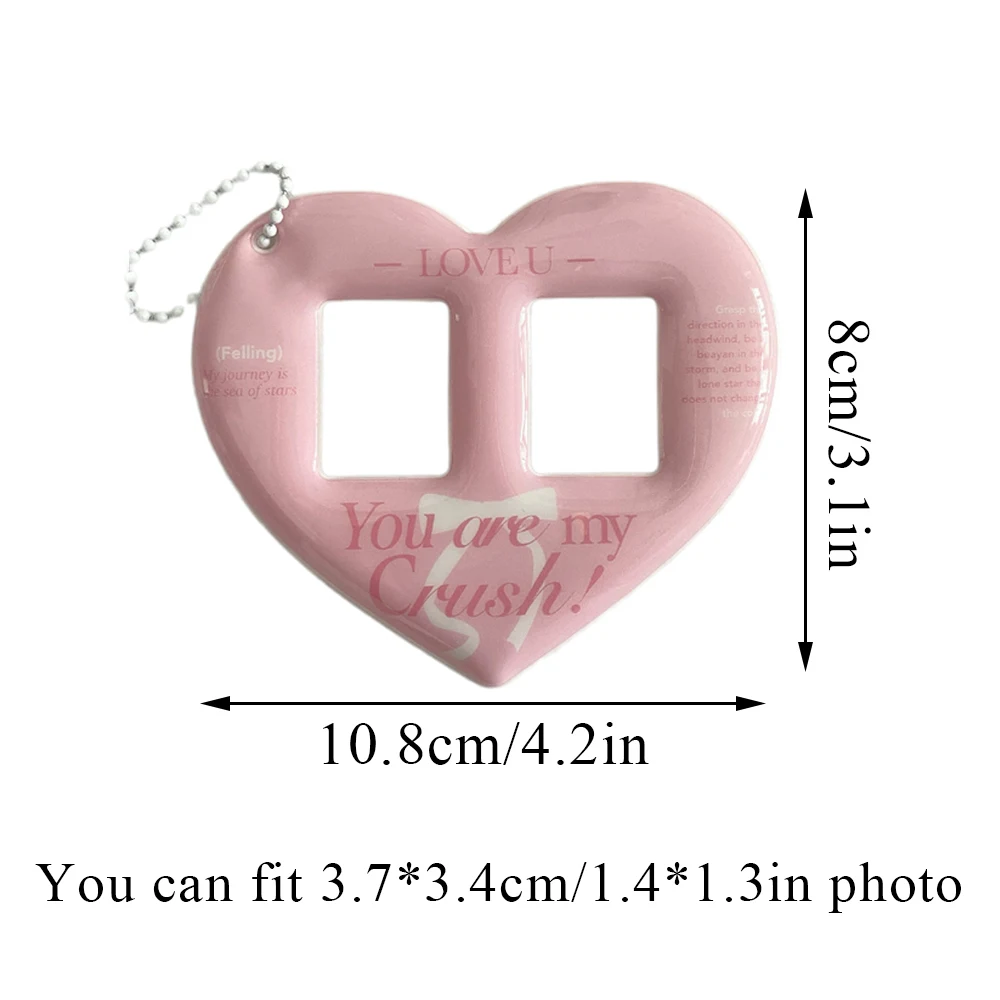 INS Pink Heart Shaped Photocard Holder 1 Inch Photo Frame Double Slot Photo Card Holder Card Sleeve Photo Pocket Bag Pendant