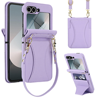 Leather Case For Samsung Galaxy Z Flip 7 FE 6 5 4 3 5G Crossbody Bag Lanyard Wallet Card Holder Stand Cover+Screen Protector