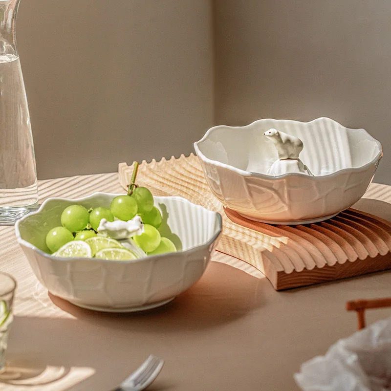 Nordic Cute Polar Bear Bowl, Iceberg Shaped Ceramic Soup Pasta Dish, Versatile Salad Dessert Fruit Bowl