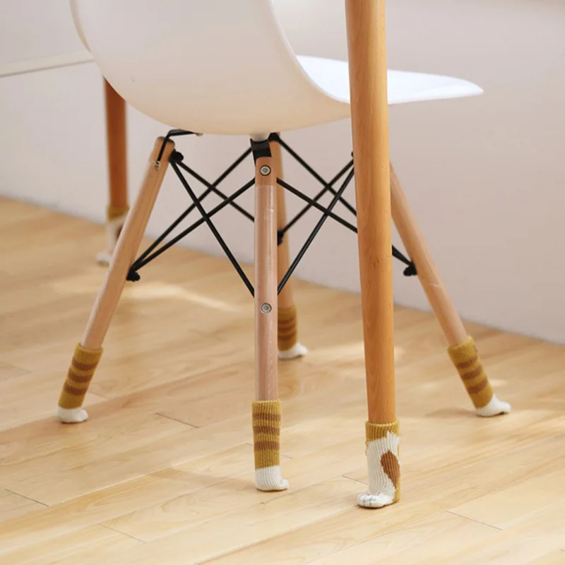 Set Cute Cat Paw Table Chair Foot Leg Knit Cover Protector Chairs Floor Protector Cover Legs For Furniture Caps Table Leg