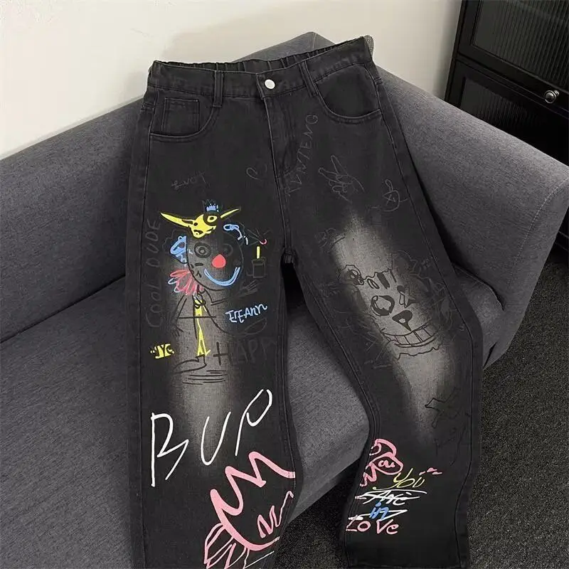 

Гонконг Sle хип-хоп мужские джинсы с буквенным принтом High Street модные длинные брюки летнее новое поступление облегающие повседневные джинсы