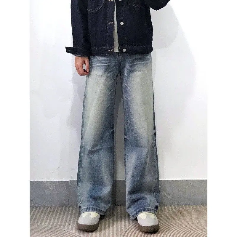 

Washed Vintage American Straight Leg Jeans Loose Fit High Waist Slimming Effect Casual Street Style mid Waist Jeans