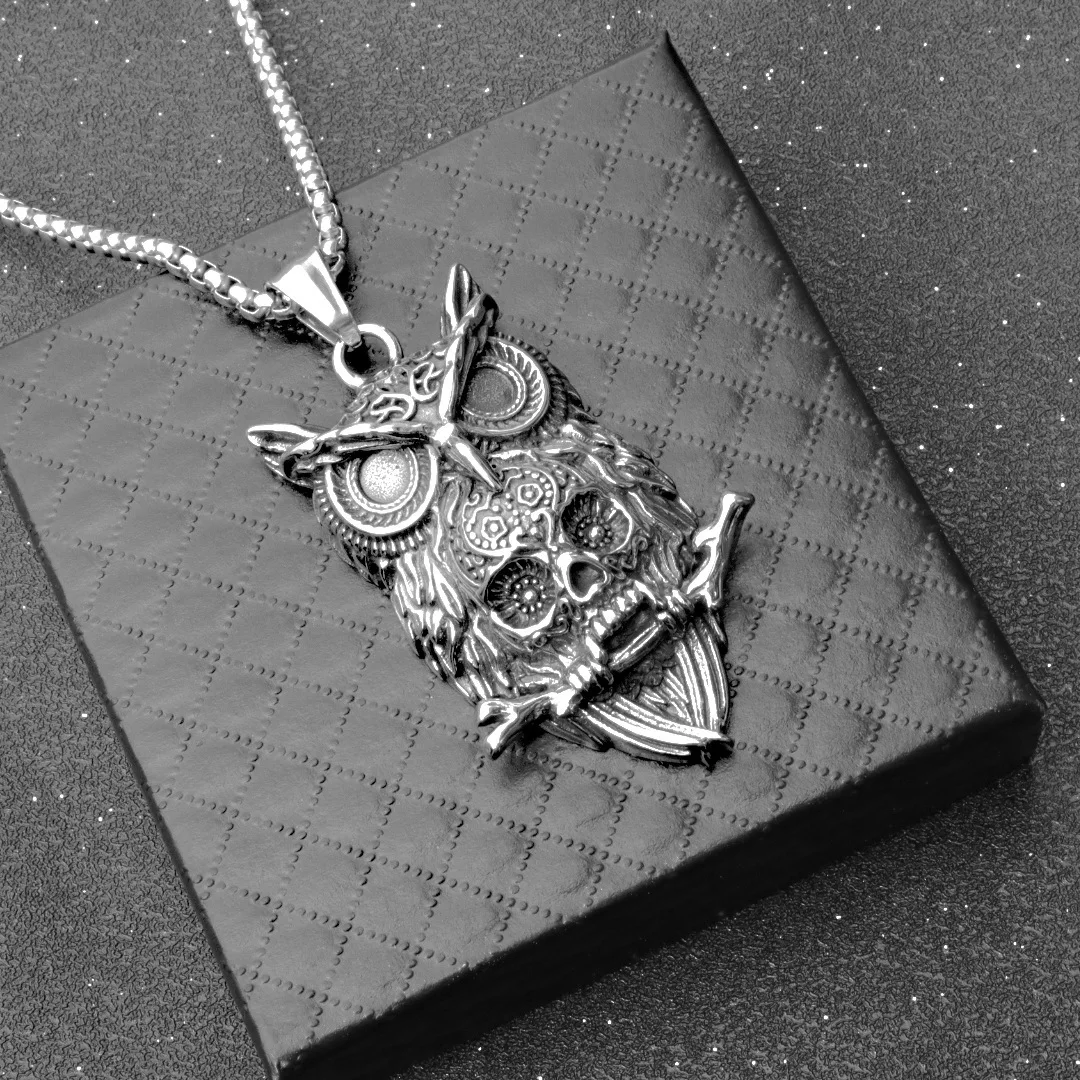 European and American men and women retro personality owl pendant punk street simple fashion trendsetter titanium steel necklace