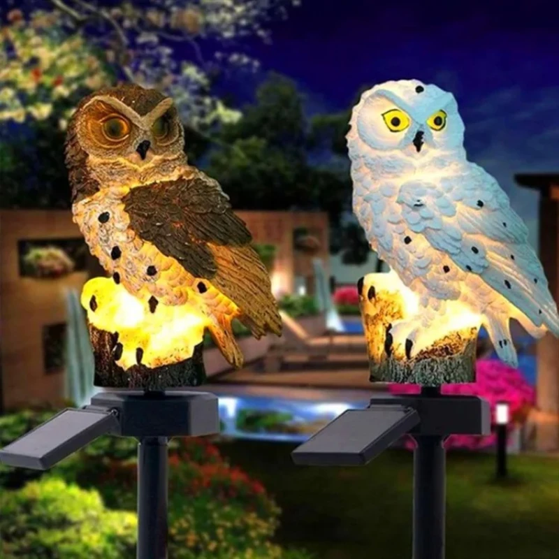 Garden Solar Light Outdoor Decor Resin Owl Solar LED Light with Stake Animal Waterproof Light for Flower Fence Lawn Decoration