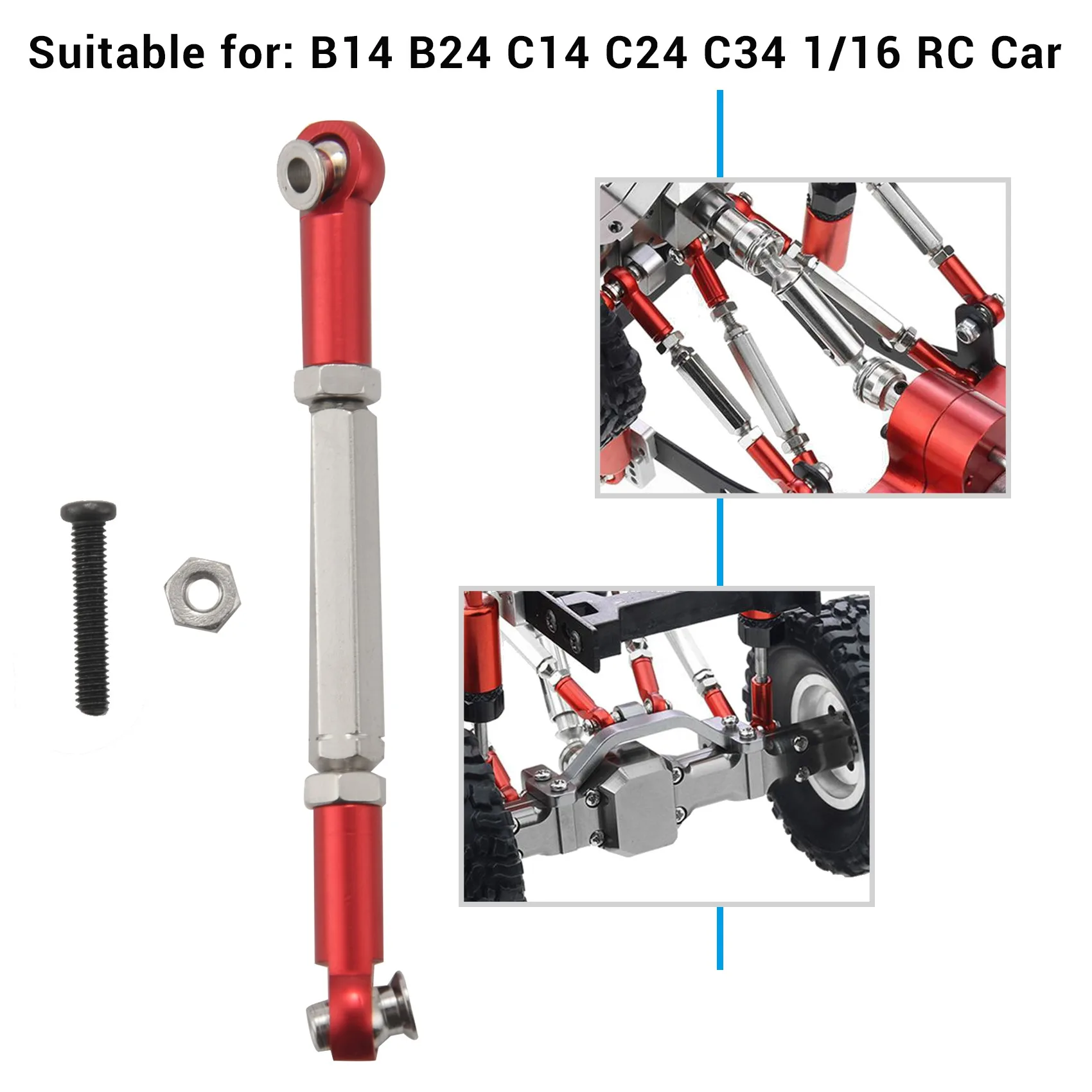 قاعدة قضيب سحب معدني من Lo-ok لقطع غيار السيارات B14 B24 C14 C24 C34 1/16 RC، أحمر