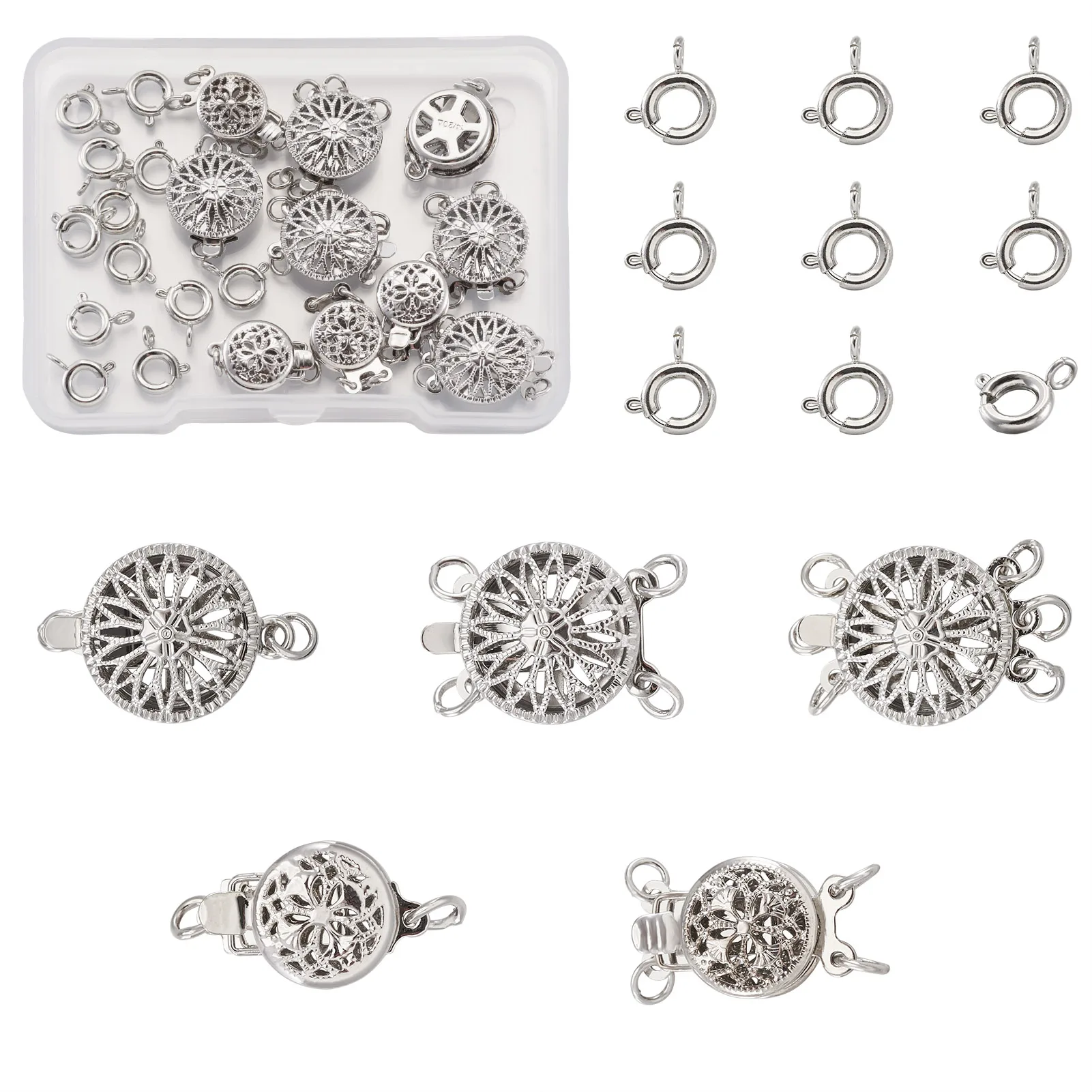 1 Box Sunflower Brass Box Clasps 2 Colors Flat Round Spring Ring Clasps DIY Necklace Bracelet Connect Jewelry Making Accessories