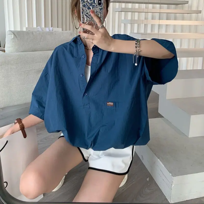 Oversized Large Size Cargo Sweatshirt Casual Short-Sleeve Shirt for Women Summer Loose Design Niche Half-Sleeve Top Drawstring
