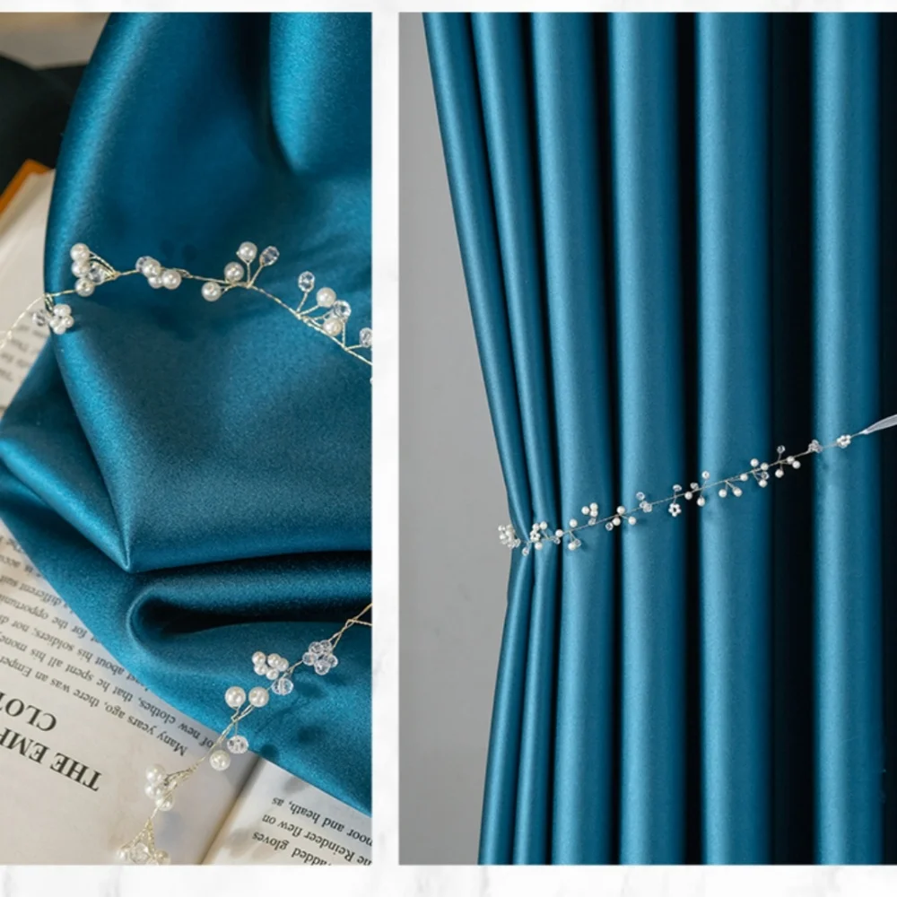 Retro Blackout Velvet Peacock Blue Curtains Living Room Bedroom New Chinese Finished Curtains Velvet