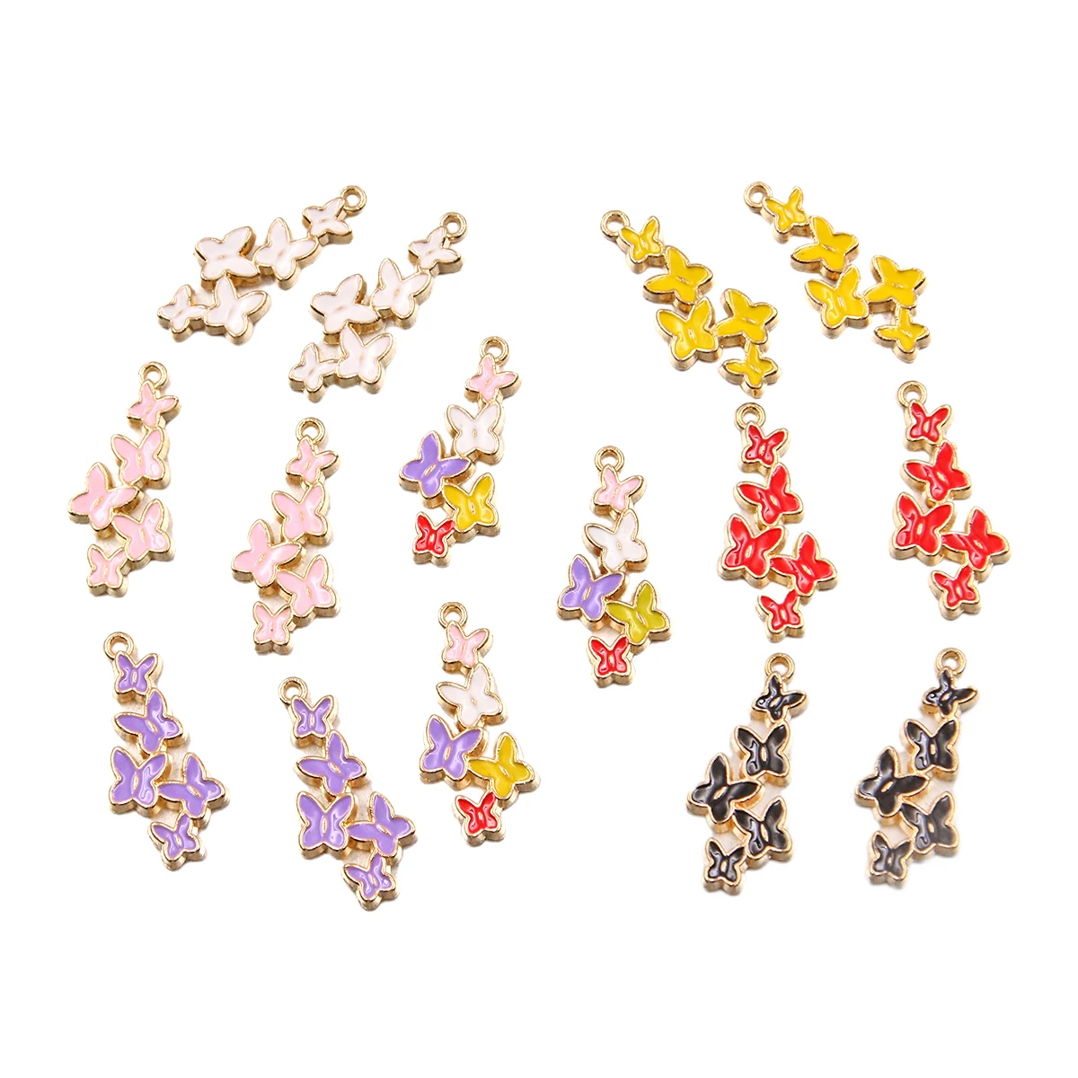 10Pcs 7 Color 12x27MM Alloy Metal KC Gold Drop Oil 5 Butterflies Charm Animal Pendant For DIY Bracelet Jewelry Making