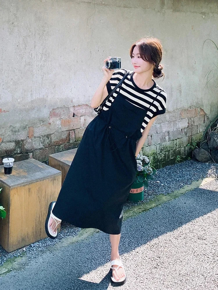 حجم كبير خمر المرقعة وهمية قطعتين الدكتور المرأة الصيف فضفاض التخسيس شريط طويل Dr مريحة عالية الخصر ألف لين... #4