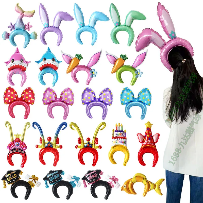 

10pcs Crown Headband Balloon Rabbit Mermaid Shark Dog Animal Baby Shower Hair Hoop Kids Toy Birthday Wedding Party Decoration