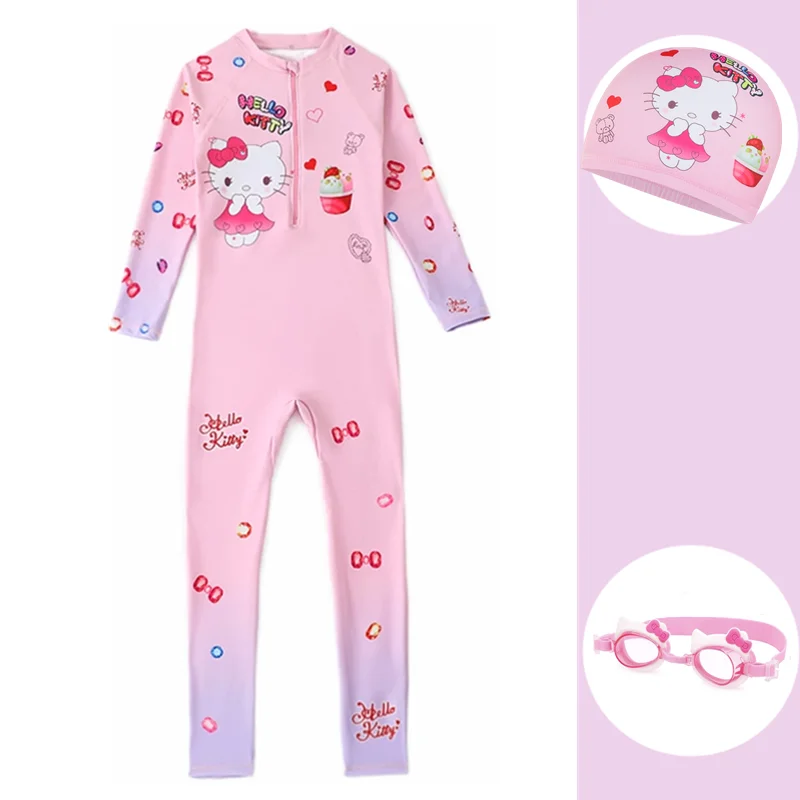 Kuromi Kids Swimwear Hello Kittys Girls Long Sleeve Pants Swimsuit Kids Swim Gear Suit Cinnamoroll Swimsuit Sunscreen Quick Dry