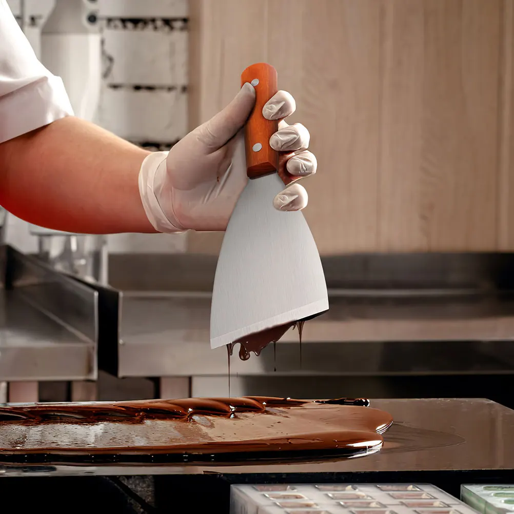 

3 Pcs Wood H Stainless Steel Slanted Edge Barbecue Spatula Griddle Scraper Frying Steak Food Tool Kitchen Helper Home