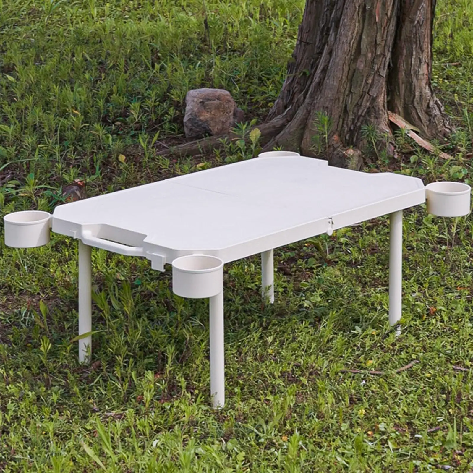 Folding Camping Table Handle Design with 4 Cup Holders for Yard Picnic Patio