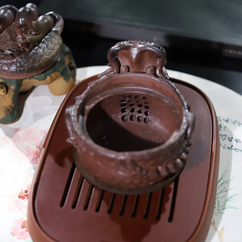 High-End Purple Clay Teapot Purely Handmade Tea Set. Made From Natural Ore Yixing Tianqing Clay Wood-Fired With Dragon Head
