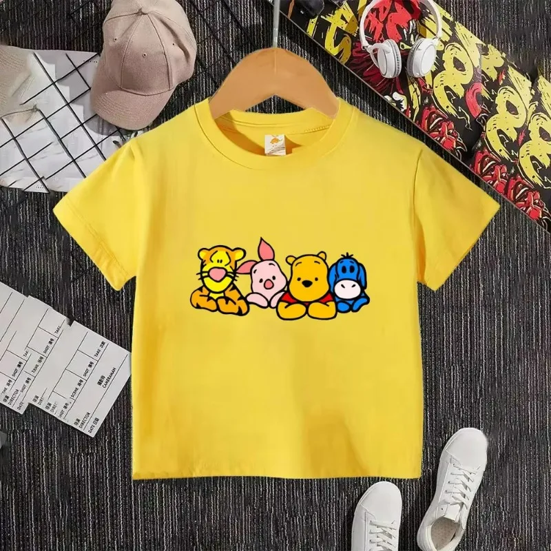 

Семья Винни-Пух, новинка лета 2022, футболка из чистого хлопка с круглым вырезом для мальчиков и девочек, детский уличный топ с героями мультфильмов аниме