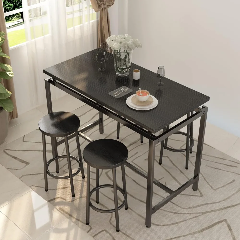 Set Meja Bar, Set Pub Dapur dengan 4 Bangku, Set Meja Makan 5 Buah, Sarapan 477,24 x 23,62 x 35,43 Inci