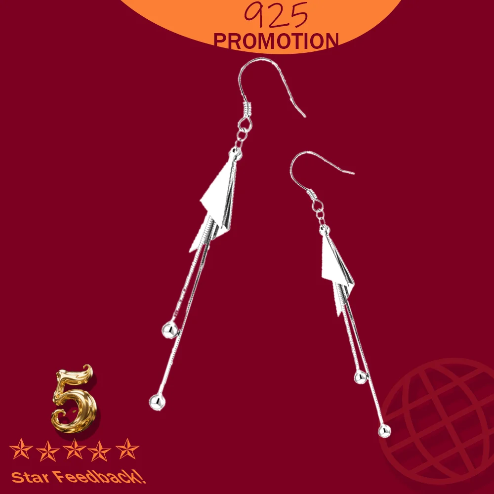 

925 Sterling Silver Geometric Triangle Earrings for Women Temperament Tassel Ear Hook Long Earring Fashion Jewelry