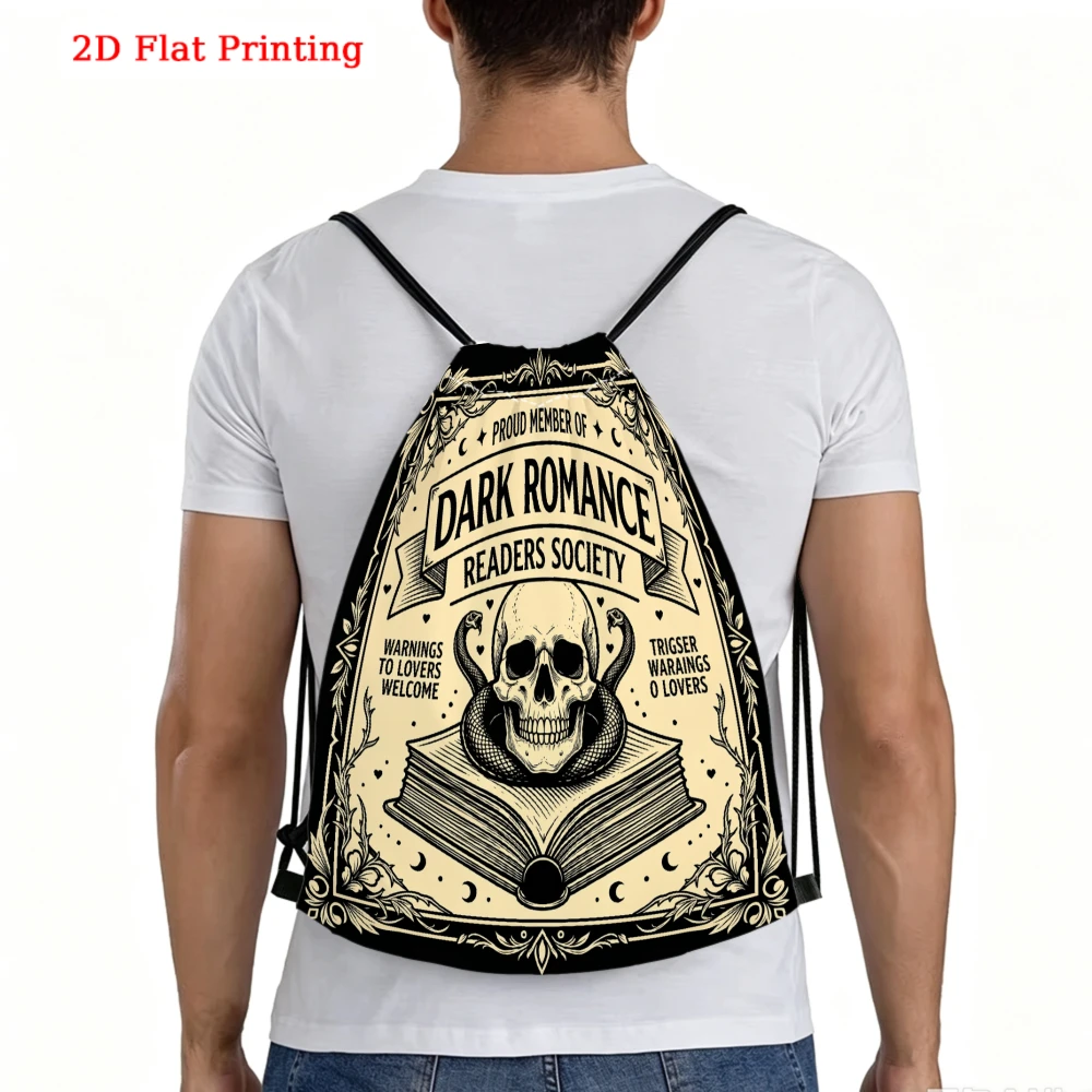 Dark Romance Style, Drawstring Backpack, Skull And Open Book Pattern, Fitness Sports Backpack, Outdoor Travel Drawstring Bag