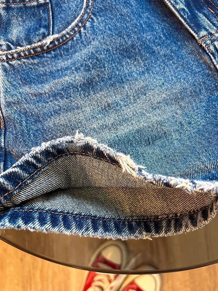 2025 nova versão europeia bordas desgastadas design emagrecimento a linha shorts feminino verão versátil casual cintura alta shorts jeans