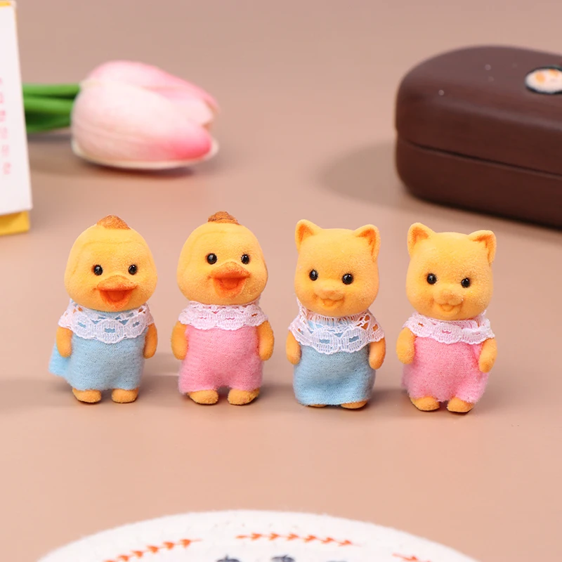 Simulation Forest Animal Family Rabbit Cat Tiger Chick Figures Cartoon Ornament Doll Collectible Toys For Children Gifts