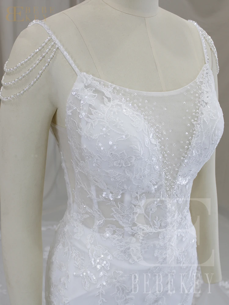 BEBEKEY Customized Luxury Lace Wedding Dress Beaded Appliques Wedding Party Gown Mermaid Bridal Dresses Backless Formal Gowns image 5