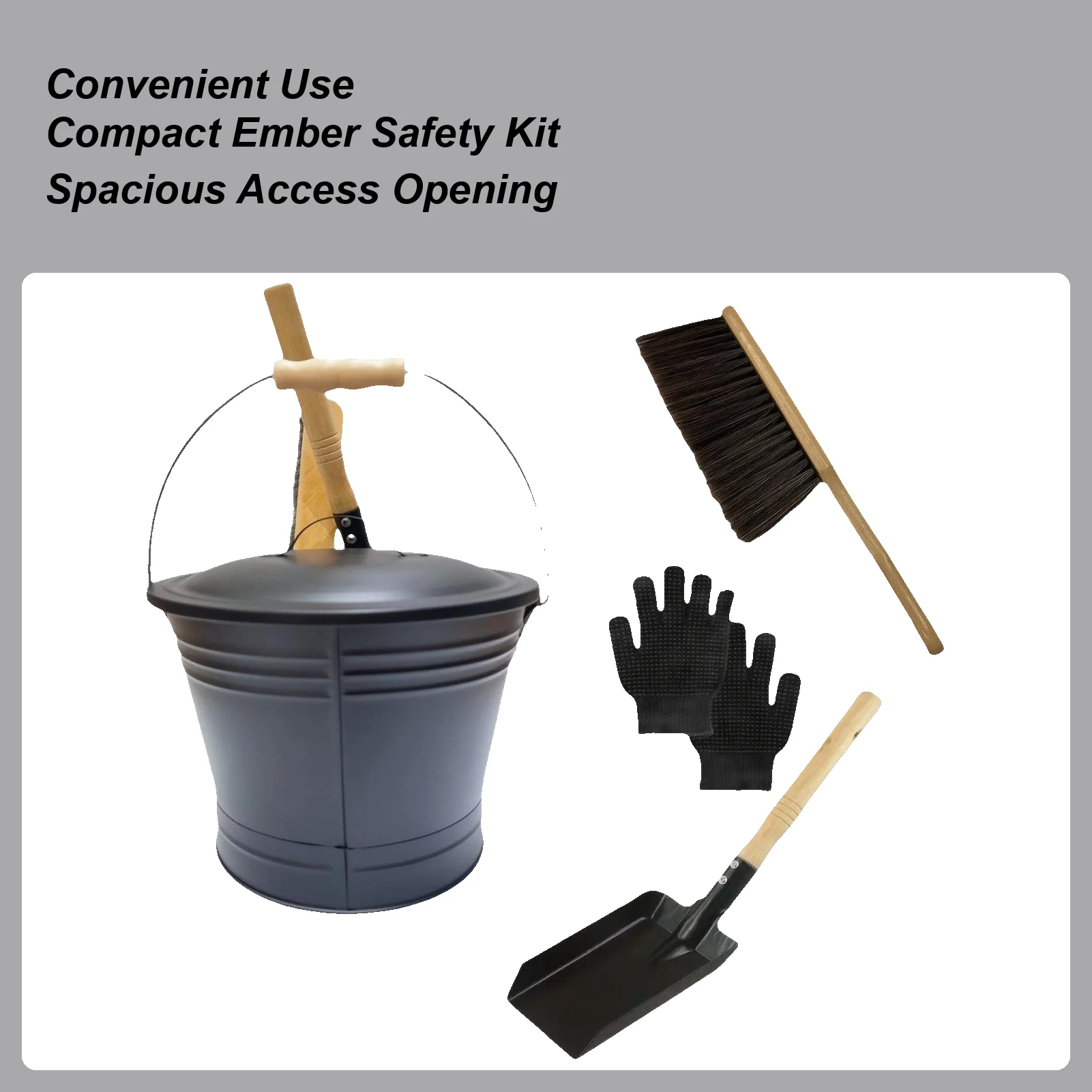 

Ведро для пепла с крышкой, портативные металлические инструменты для чистки, большой контейнер для пепла с набором инструментов для камина для костра, очага