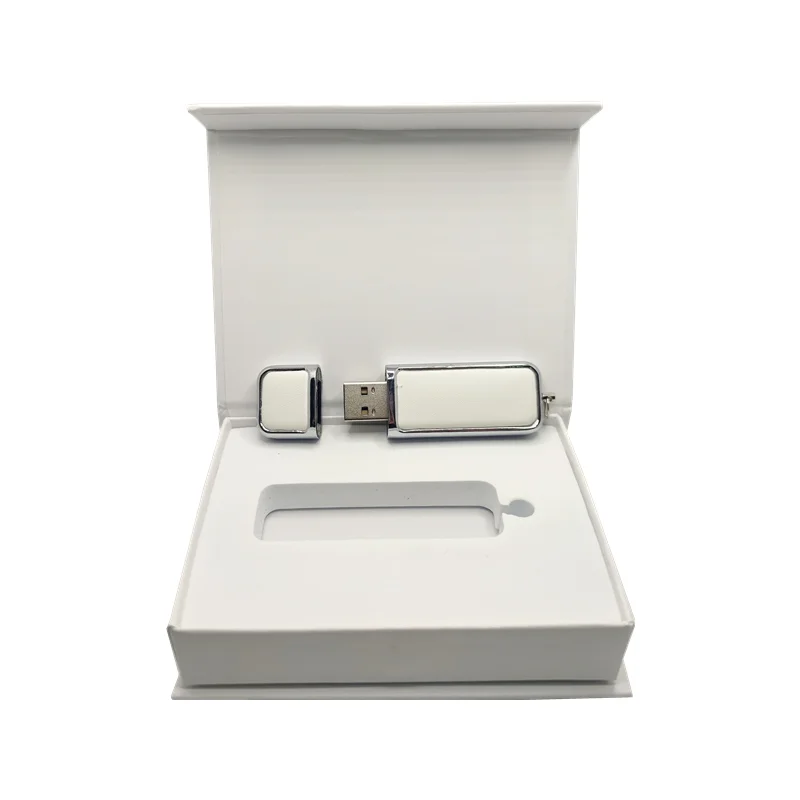 Бесплатный пользовательский цветной логотип металлический белый кожаный USB2.0 высокоскоростной Флэш-накопитель и белая коробка 4 ГБ 8 ГБ 16 ГБ 32 ГБ 64 ГБ 128 ГБ