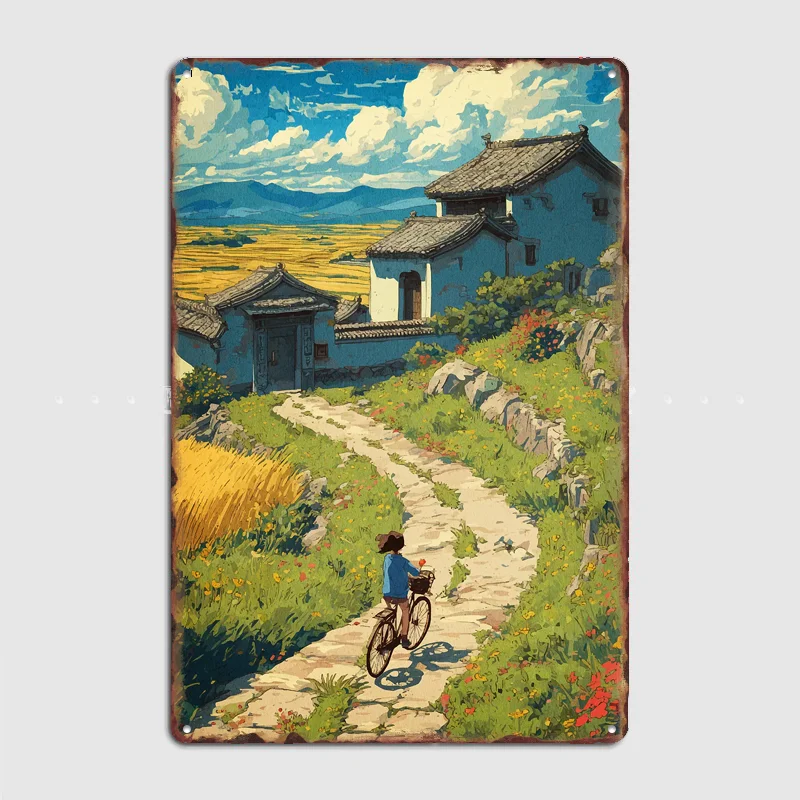 Cycling Through Rural Landscape Poster Retro Custom Sign Club Bar Indoor Wall Vintage Posters Room Decoration Home Decor