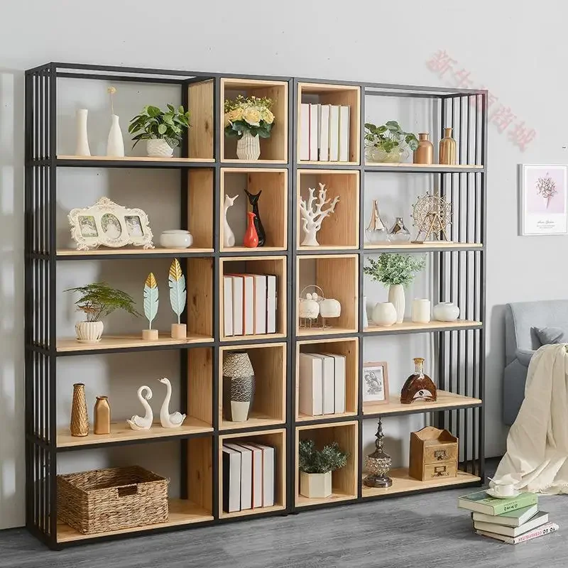 Household floor-to-ceiling wrought iron shelves, office lattice multi-layer bookshelves, coffee shop ornament display racks