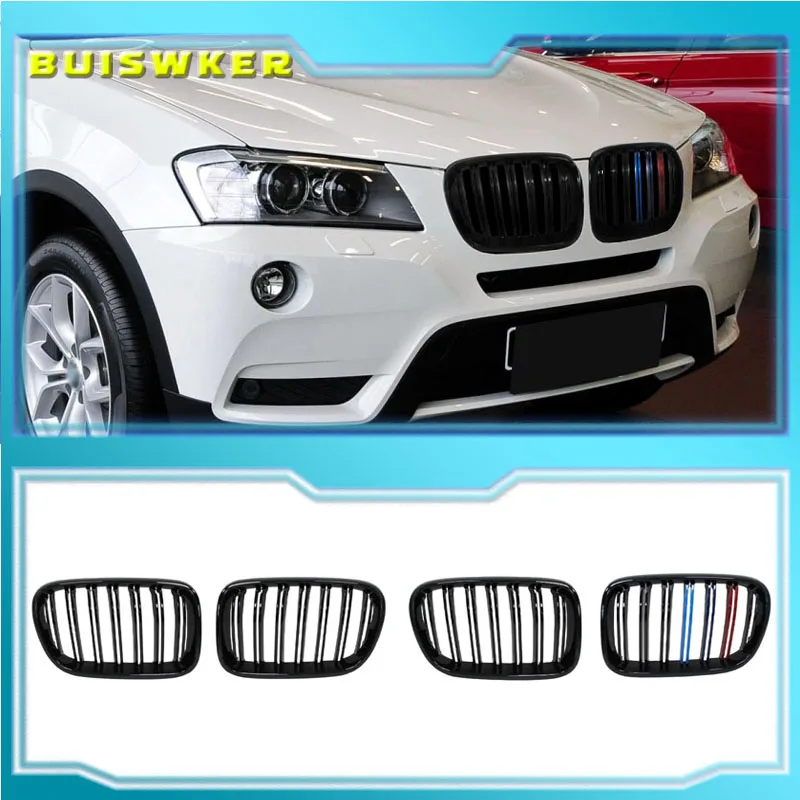 Für BMW X3 F25 2010 2011 2012 2013 1 Paar Vordere Nierengrills Matt Glänzend Schwarz Ersatz Racing Stoßstange Auto-Styling