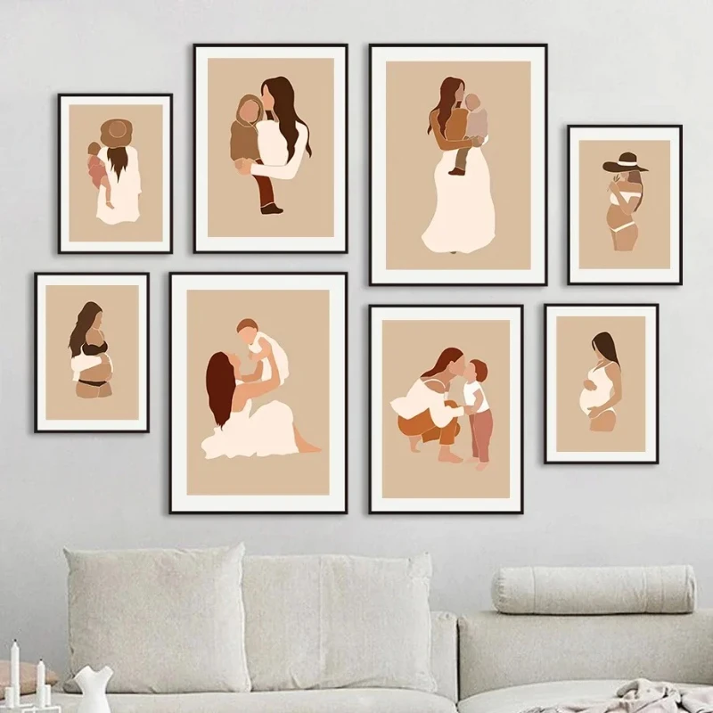 1pc frameless Canvas Painting Pregnant Mommy Baby Mother Child Nordic Minimalist Wall Art Print Canvas Painting Posters for Livi