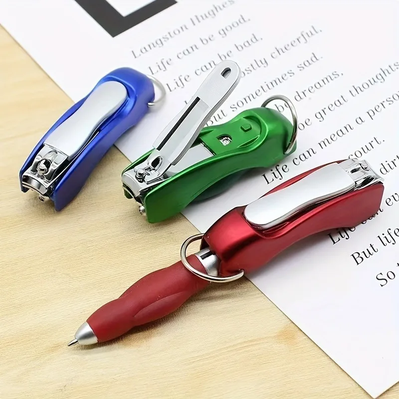 2-in-1 Multifunctional Keychain with Nail Clipper & Folding Ballpoint Pen - Perfect for Outdoor Travel, Home Improvement Tool