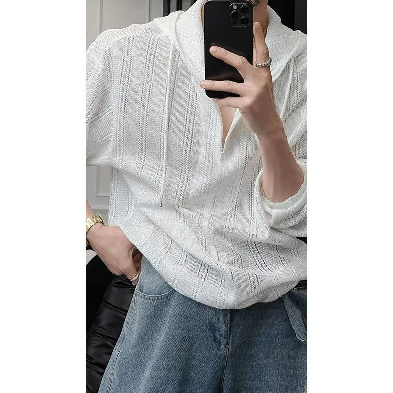 

Новый весенне-летний нишевый свободный свитер с капюшоном в ленивом стиле, повседневный универсальный топ с длинными рукавами для мужчин