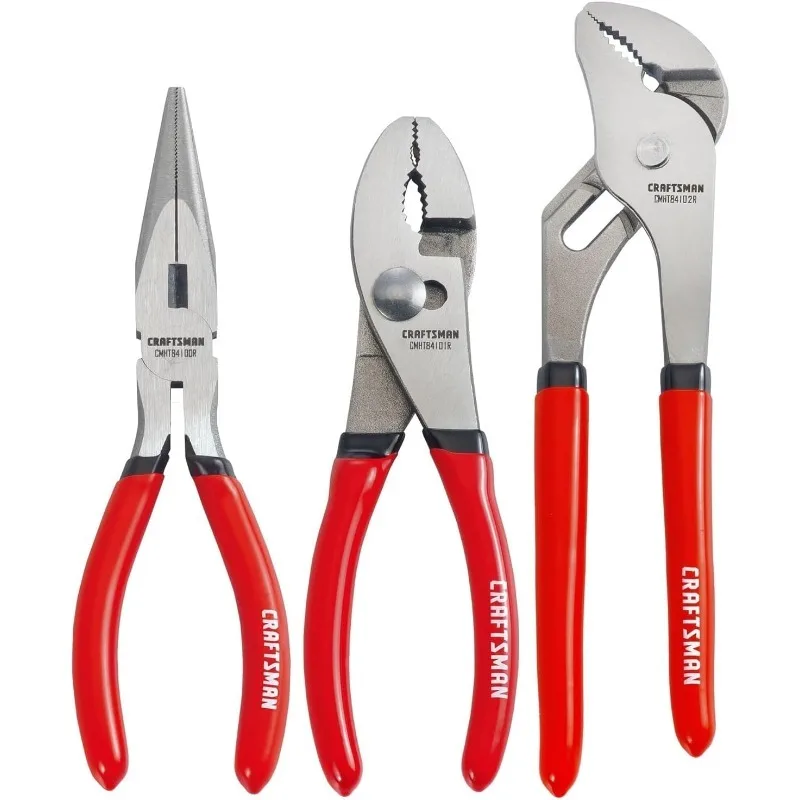 

CRAFTSMAN Pliers Set, 3 Piece Set, 6 Inch Long Nose, 6 Inch Slip Joint, 8 Inch Groove Joint (CMHT84103R)