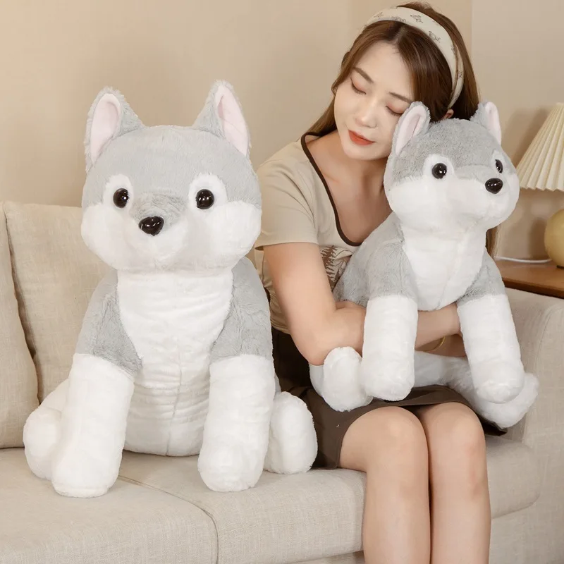 Cute Creative Sitting Wolf Puppy Stupid Plush Toy Animal Dog Doll Throwing Pillow Children Birthday Gift 31inch 80cm DY10167