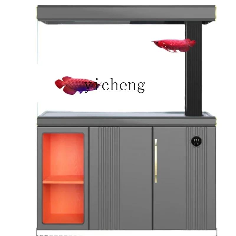 ZZZTQH ultra-white glass fish tank living room small light luxury household aquarium screen bottom filter goldfish tank
