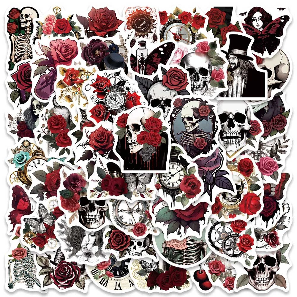 50pcs Punk Skull Rose Art Stickers Pack Laptop Stationery Phone Journal Accessories Sticker Aesthetic Diy Scrapbooking Materials