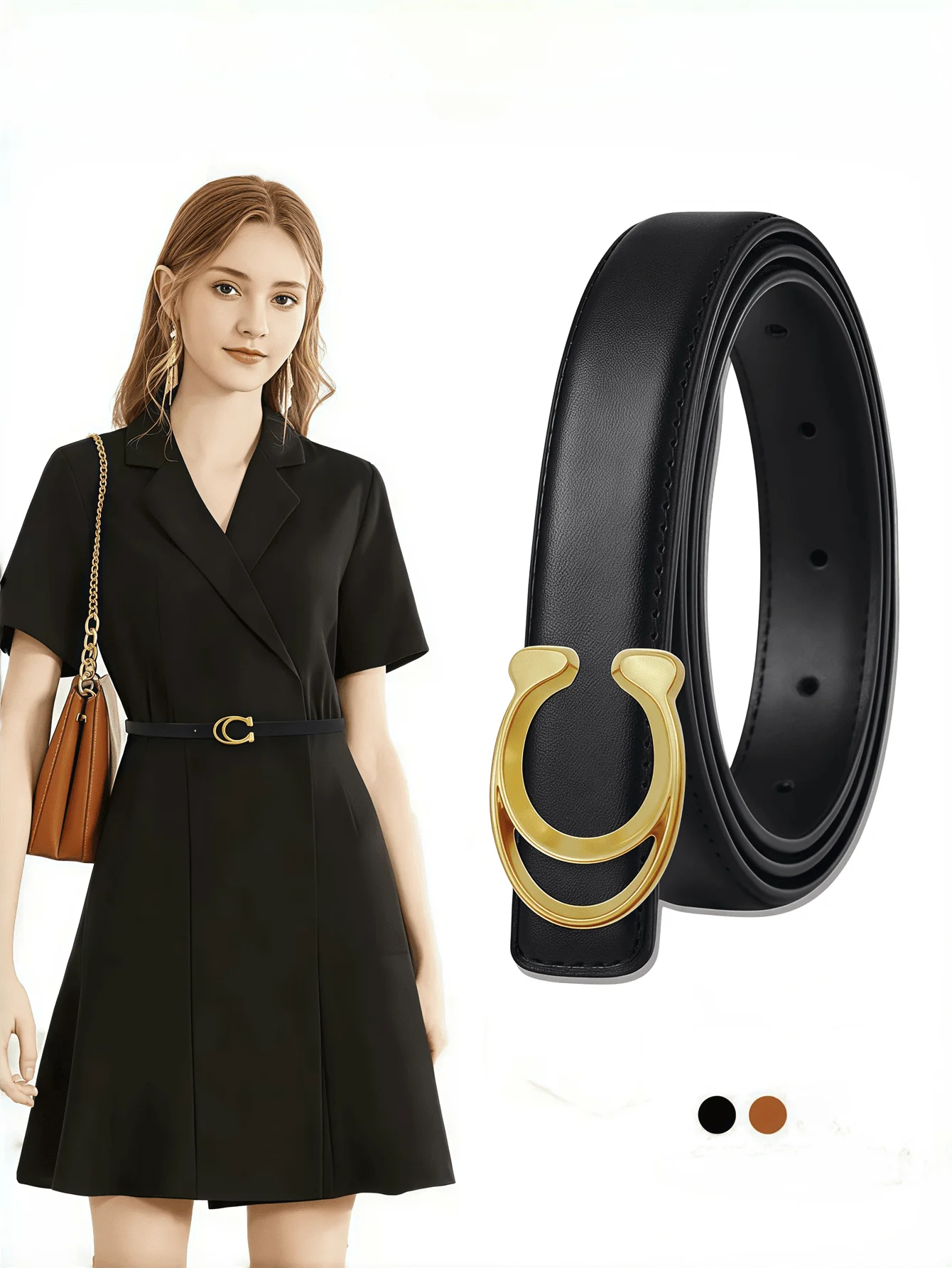 1 Piece of Stylish Women's Belt, Featuring a Gold 'C' Letter Buckle. This Fashionable and Versatile Belt Pairs Perfectly with Bo