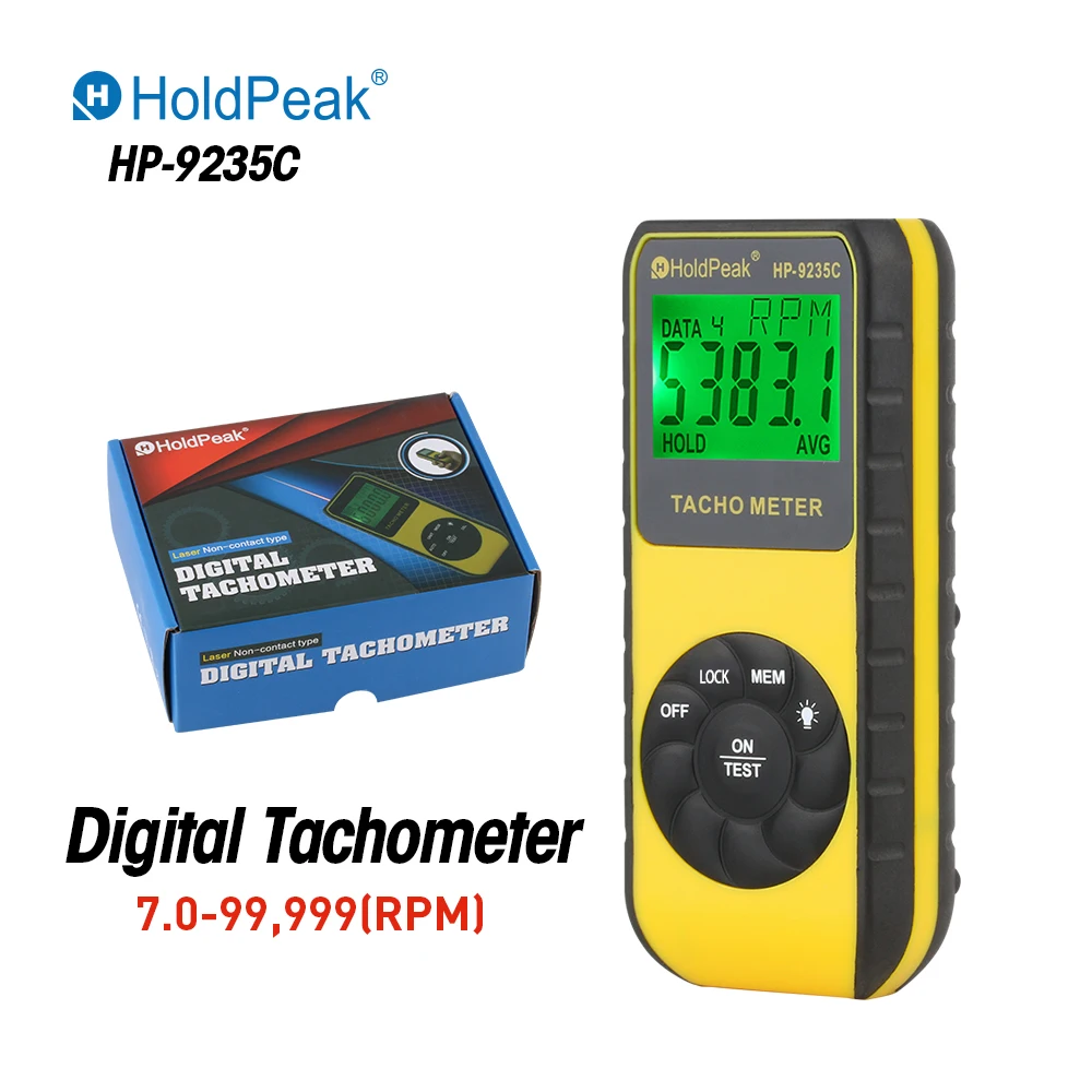 HoldPeak Laser Tachometer Speed Meter Digital Tachometer RPM Auto Tachometer Non-contact 7.0-99,999rpm