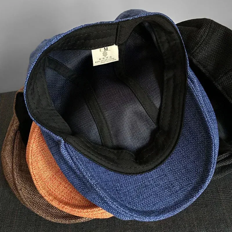 Big Size Summer Linen Beret For Men Breathable Newsboy Hat Vintage Forward Hat Female Painter Hat Casual Flat Caps L/XL