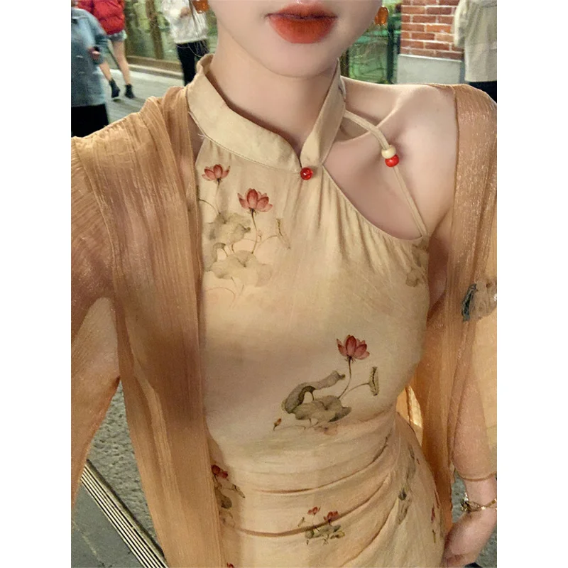 Chinese Dress Cheongsam Chi-pao Sexy Wrap Buttocks Retro Improved Qipao Dress Women's Summer Clothing Spaghetti Strap Dress