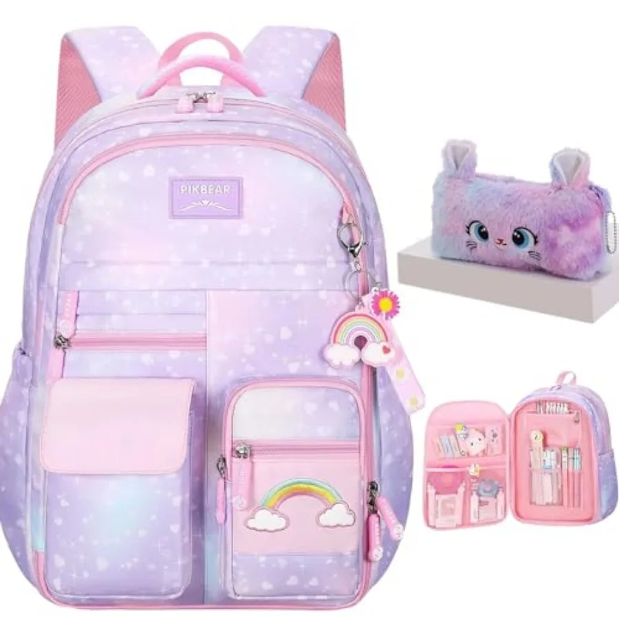 

Backpack for Girls Girls Backpack Rainbow School Bag for Elementary Primary School With Pen Bag -16inch